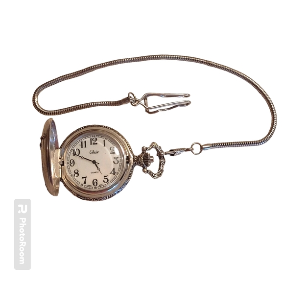 Pocket Watch, Collezio Brand Quartz Statue of Liberty Theme Silver Color EUC - Picture 4 of 8